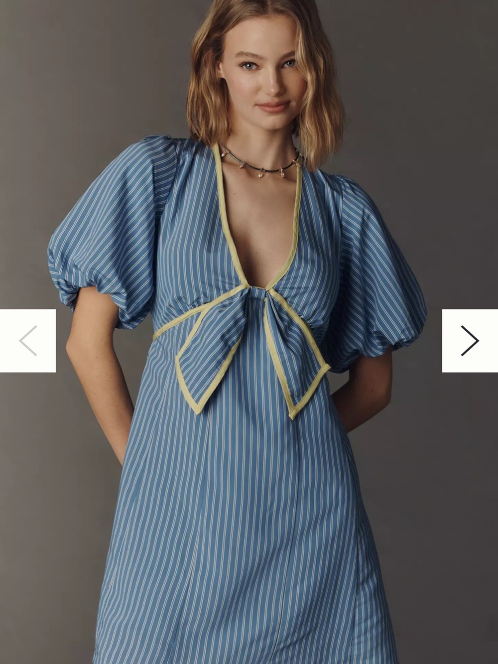 By Anthropologie Tie-Front Puff Sleeve Mini Dress